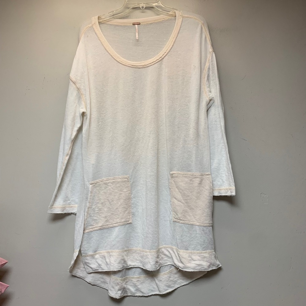 Free People Tunic Top Womens XS Cream Excellent Boho Raw Hem‎ Pockets 13083